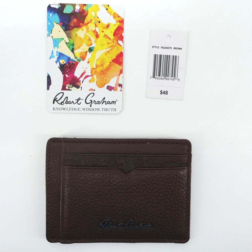 NEW Robert Graham Arvo Brown Leather RFID Card‎ Case Wallet RG204278